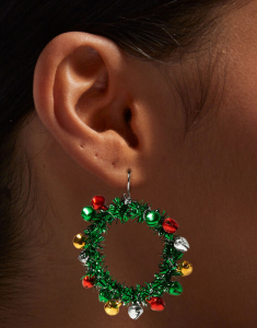 Accesoriu petrecere Claire`s Christmas Silver Tinsel Wreath Hoop Earrings 45765, 003, bb-shop.ro