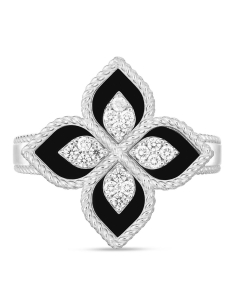 Inel Roberto Coin Princess Flower aur 18 kt cu diamante si jad ADV888RI1837W, 001, bb-shop.ro