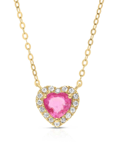 Colier aur 18 kt inima cu diamante si rubin roz N2102-SPK-Y, 001, bb-shop.ro