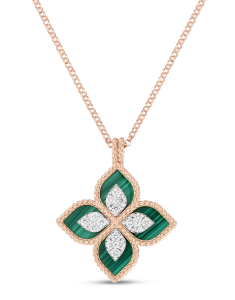 Colier Roberto Coin Princess Flower aur 18 kt cu diamante si malachite ADV888CL1837_01RW, 02, bb-shop.ro